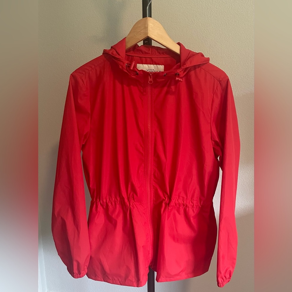 J Crew Mercantile red packable raincoat. Size small